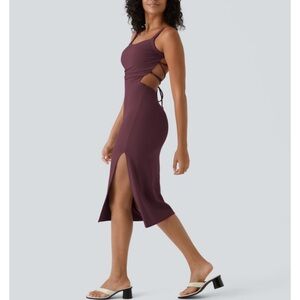 Halara Ruched Backless Crisscross Lace Up Bodycon Midi Casual Dress Small New